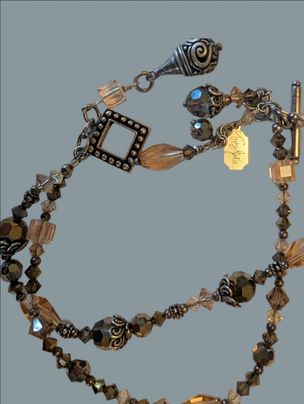 Tres Jolie Bracelet In Silvertone Swarovski Crystal and Smoky Crystal Wrap Style